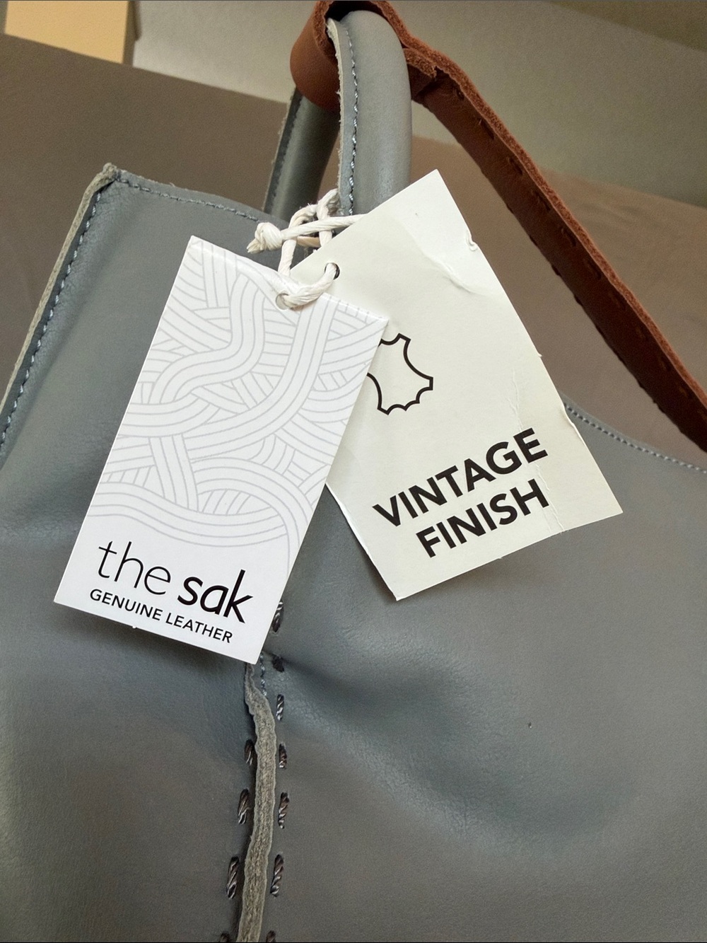 The Sak Leather Hobo Shoulder Bag in Denim with Tan Handle - Picture 4 of 5